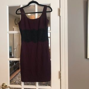 Bailey 44 Plum Midi Dress with Black Lace Waist